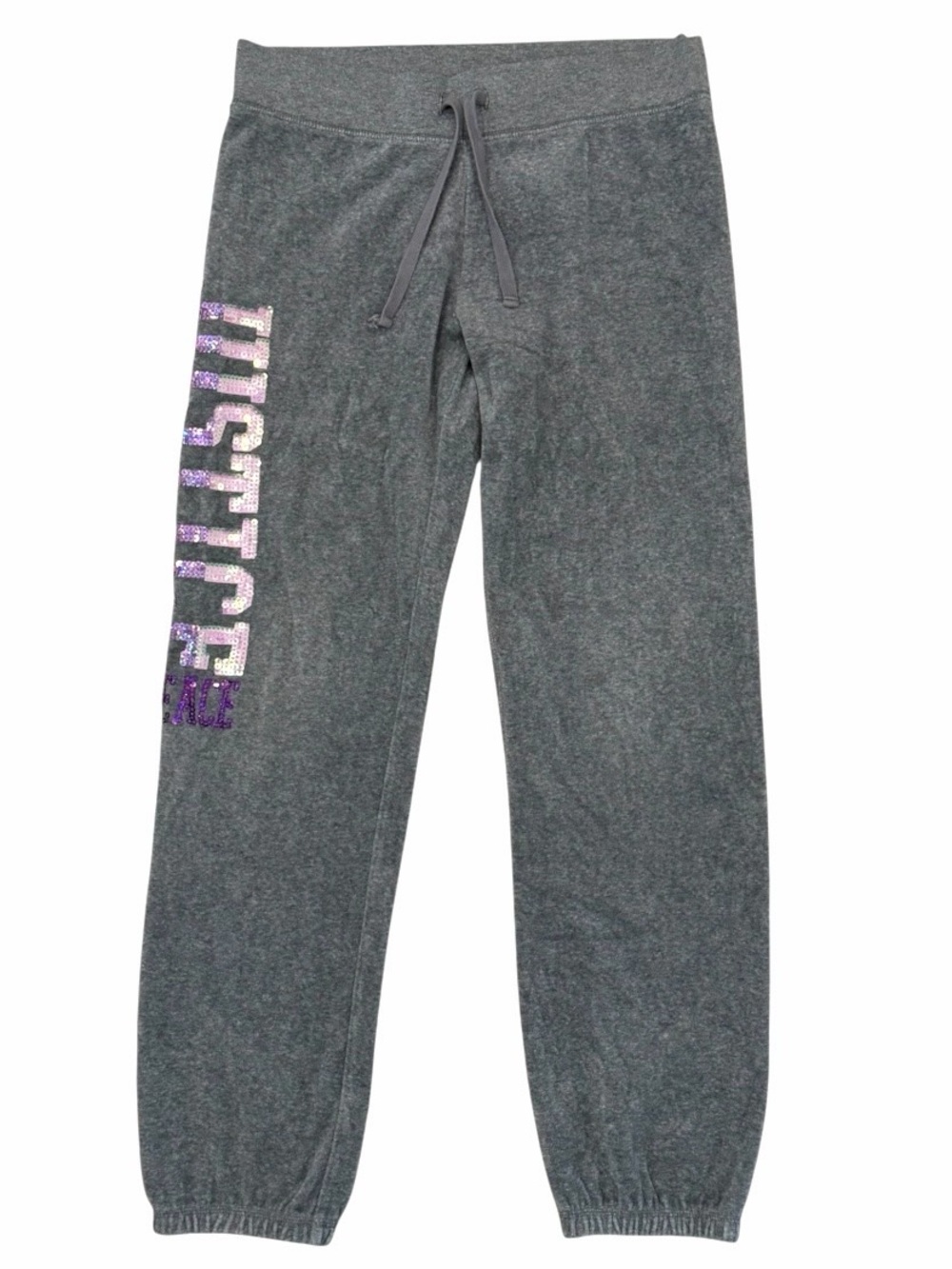 Justice Girls 14 Jogger Sweatpants Pants Gray Drawstring Elastic Waist Sequins
